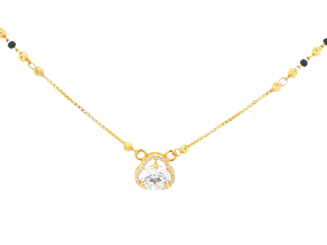 22K Yellow Gold Mangalsutra – Black Beads &amp; Cubic Zirconia