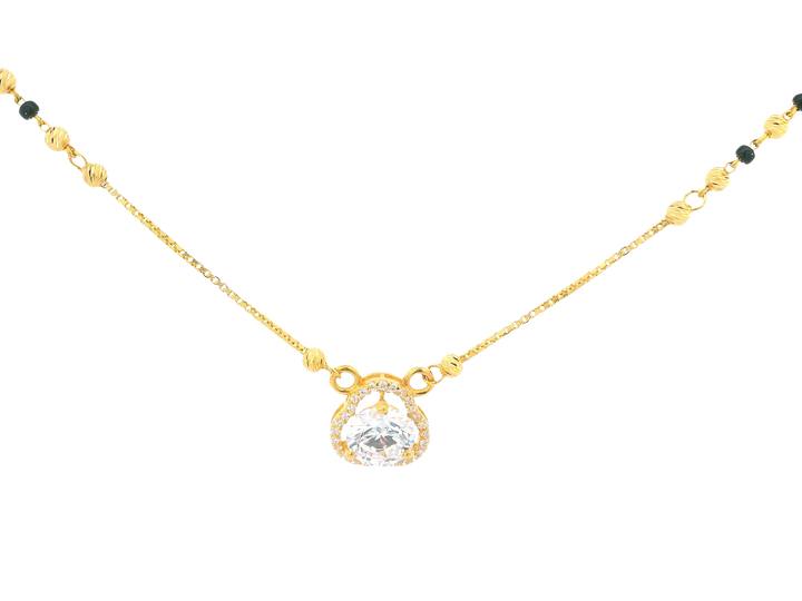 22K Yellow Gold Mangalsutra – Black Beads &amp; Cubic Zirconia