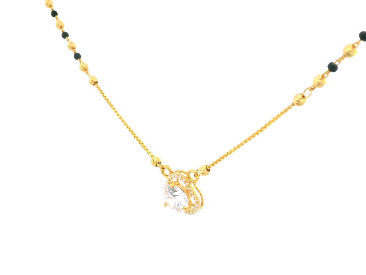 22K Yellow Gold Mangalsutra – Black Beads &amp; Cubic Zirconia
