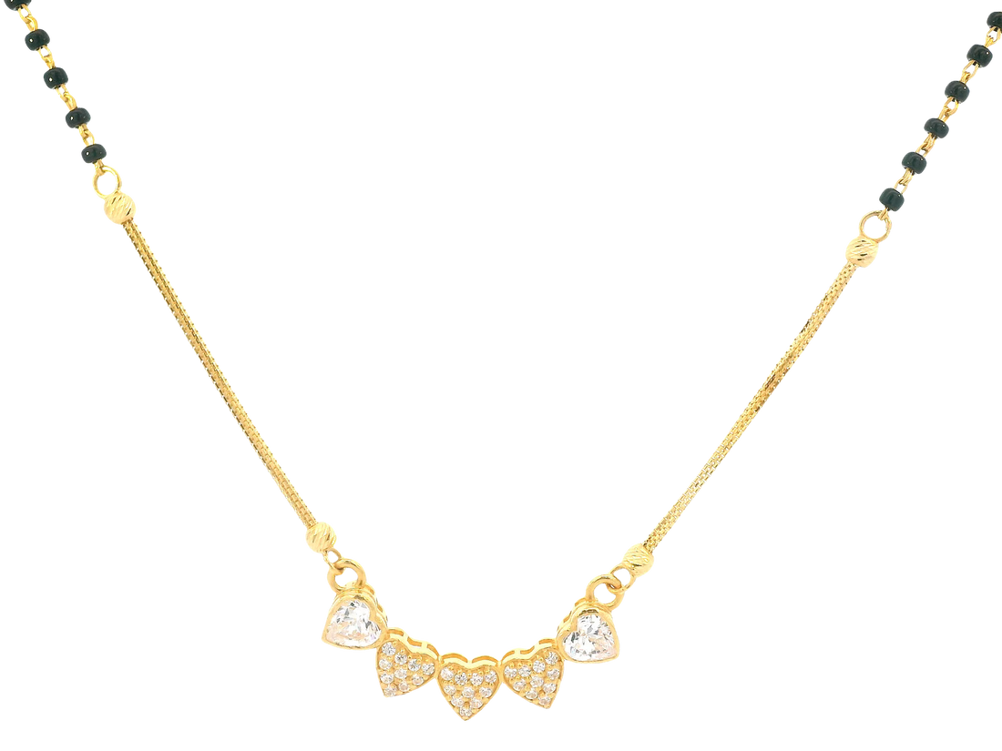 22K Yellow Gold Mangalsutra – Black Beads &amp; Cubic Zirconia