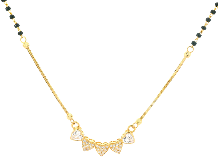 22K Yellow Gold Mangalsutra – Black Beads &amp; Cubic Zirconia