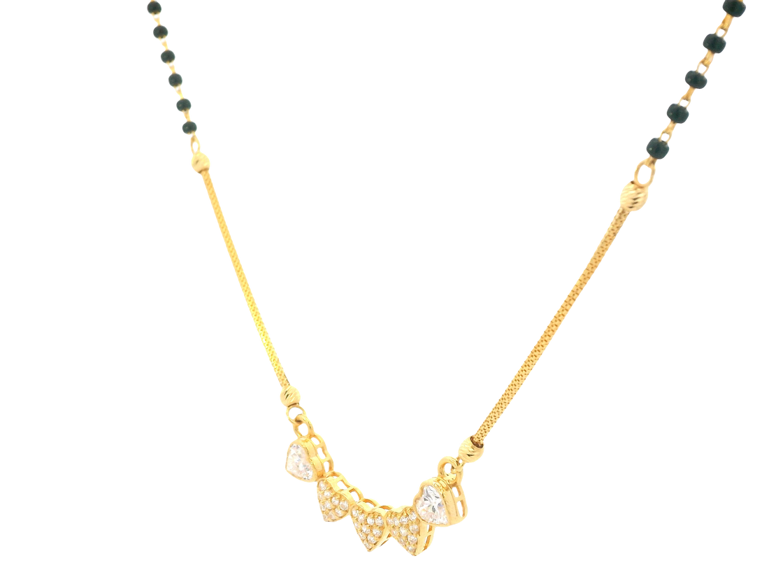 22K Yellow Gold Mangalsutra – Black Beads &amp; Cubic Zirconia
