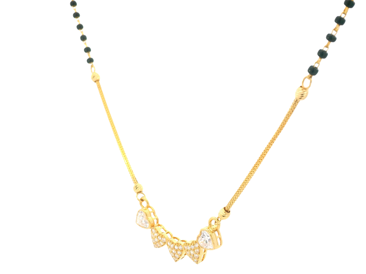 22K Yellow Gold Mangalsutra – Black Beads &amp; Cubic Zirconia