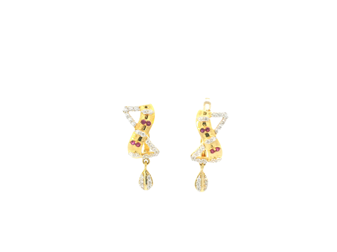 18K Yellow Gold Hoop Earrings with Cubic Zirconia