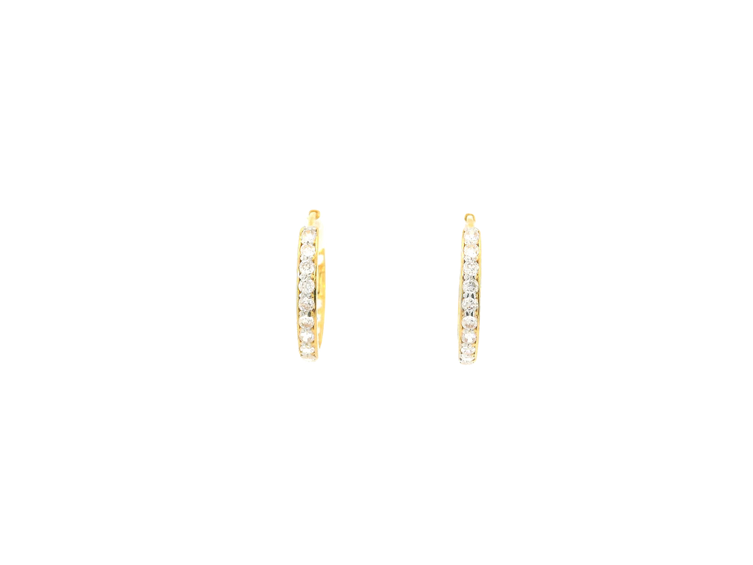 18K Yellow Gold Hoop Earrings with Cubic Zirconia
