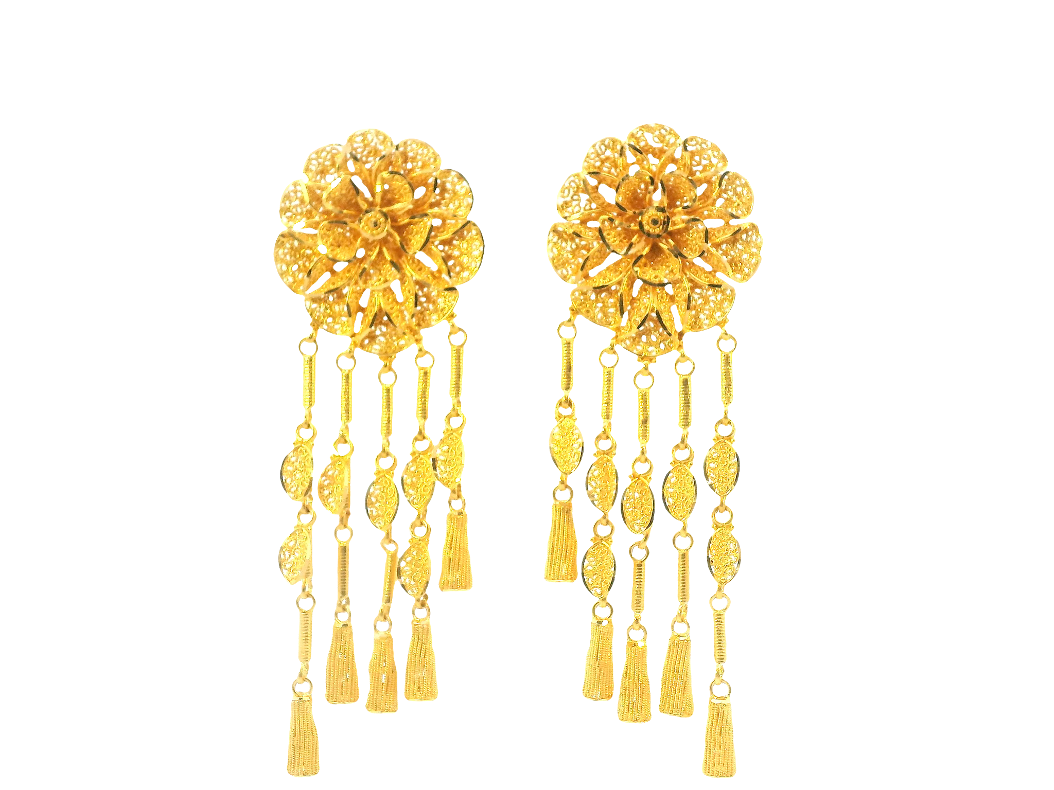 22K Yellow Gold Hanging Earrings with Screw Back