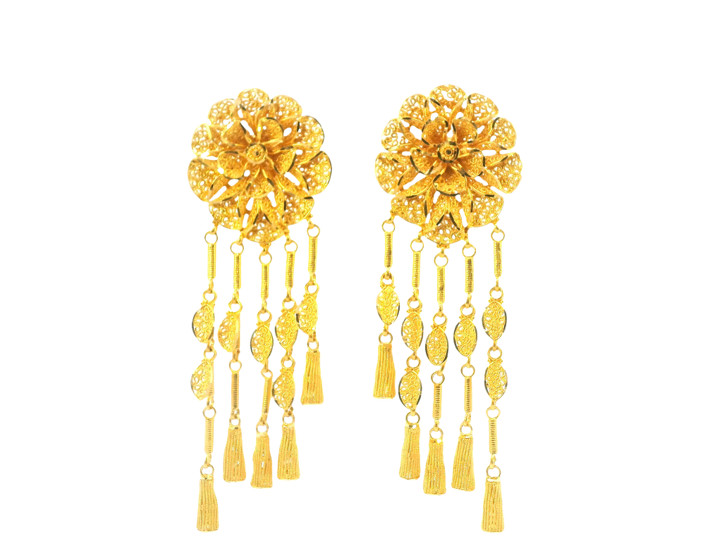 22K Yellow Gold Hanging Earrings with Screw Back