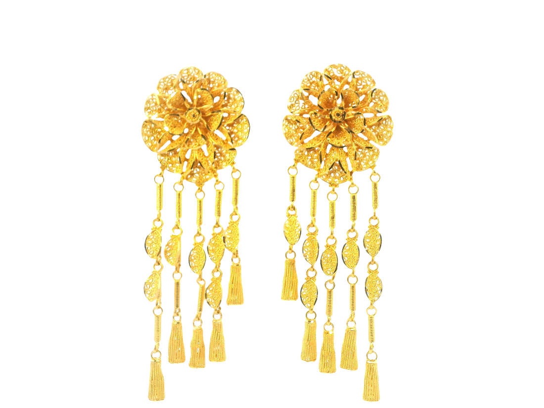 22K Yellow Gold Hanging Earrings with Screw Back