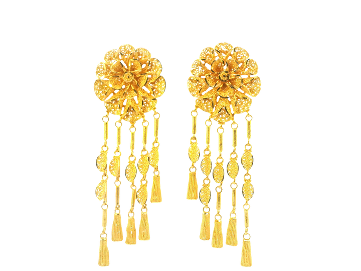 22K Yellow Gold Hanging Earrings with Screw Back