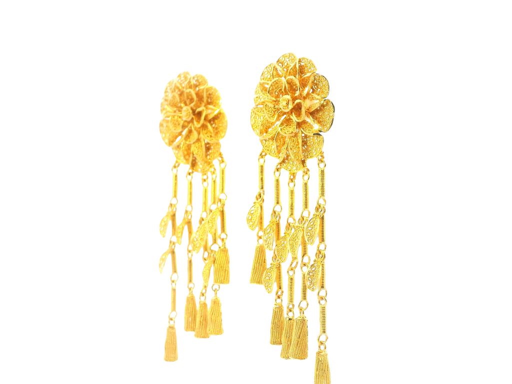 22K Yellow Gold Hanging Earrings with Screw Back