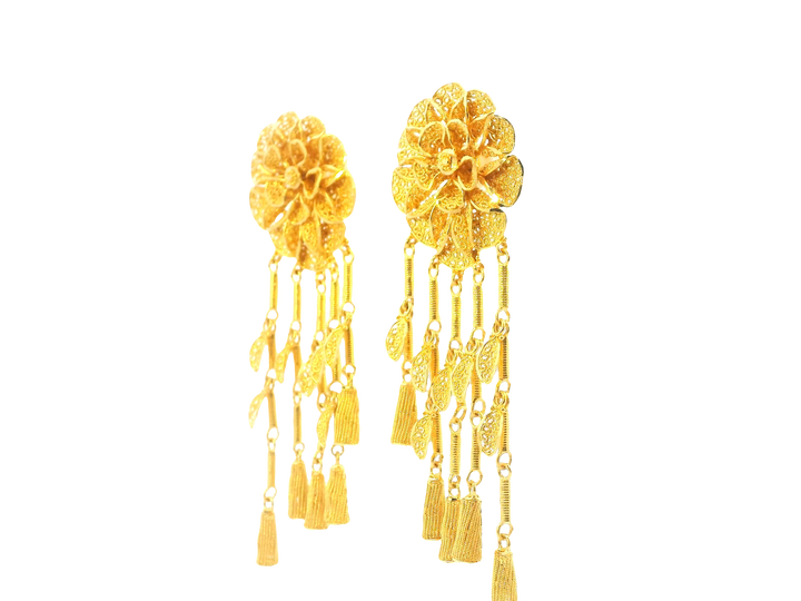 22K Yellow Gold Hanging Earrings with Screw Back