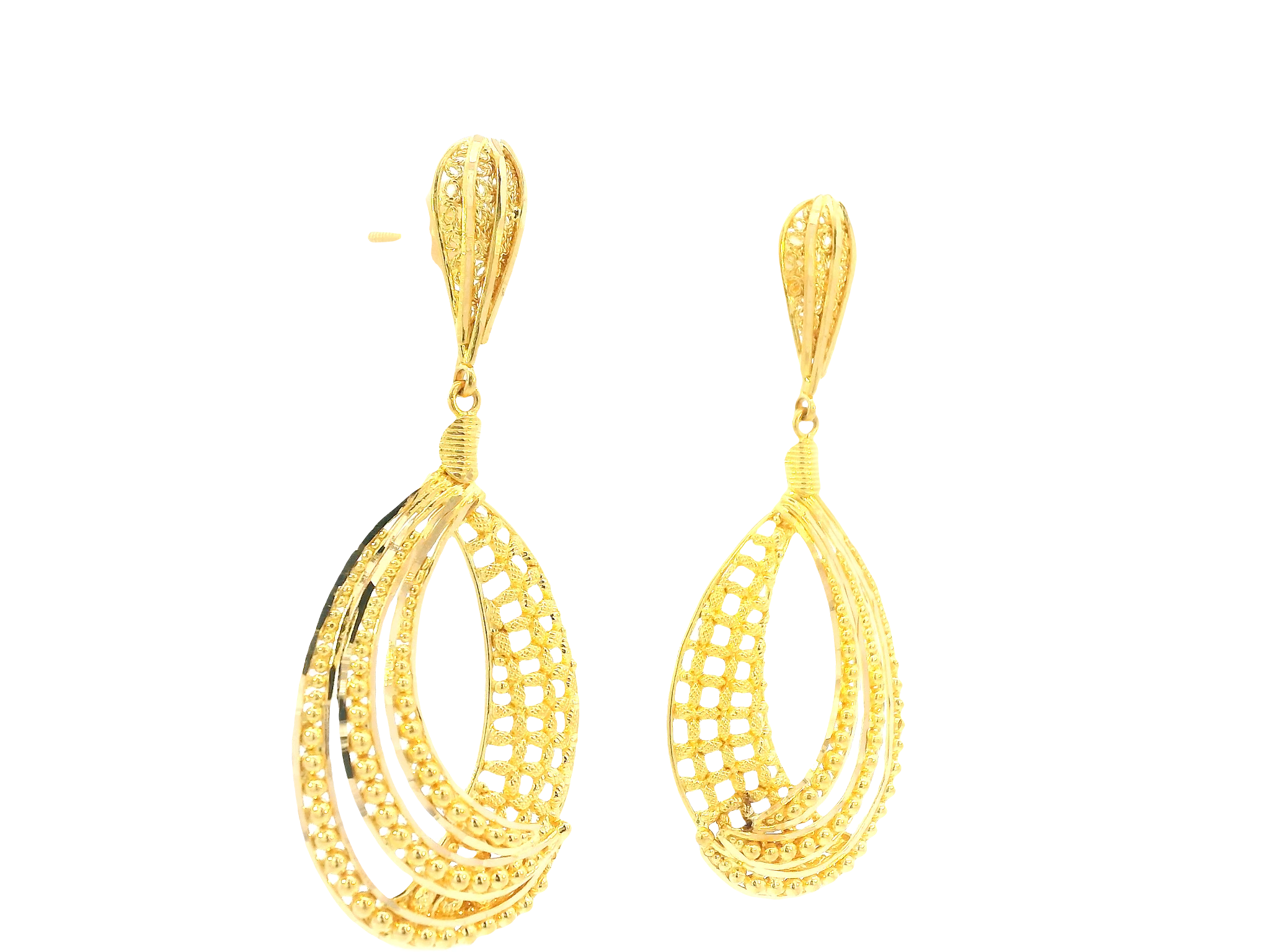 22K Yellow Gold Hanging Earrings with Screw Back