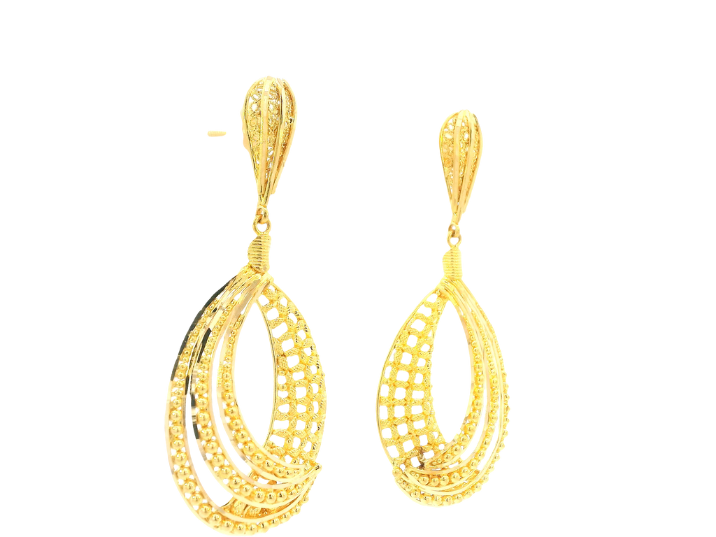 22K Yellow Gold Hanging Earrings with Screw Back
