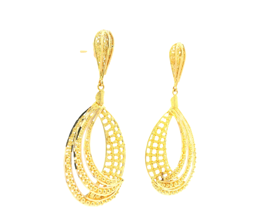 22K Yellow Gold Hanging Earrings with Screw Back