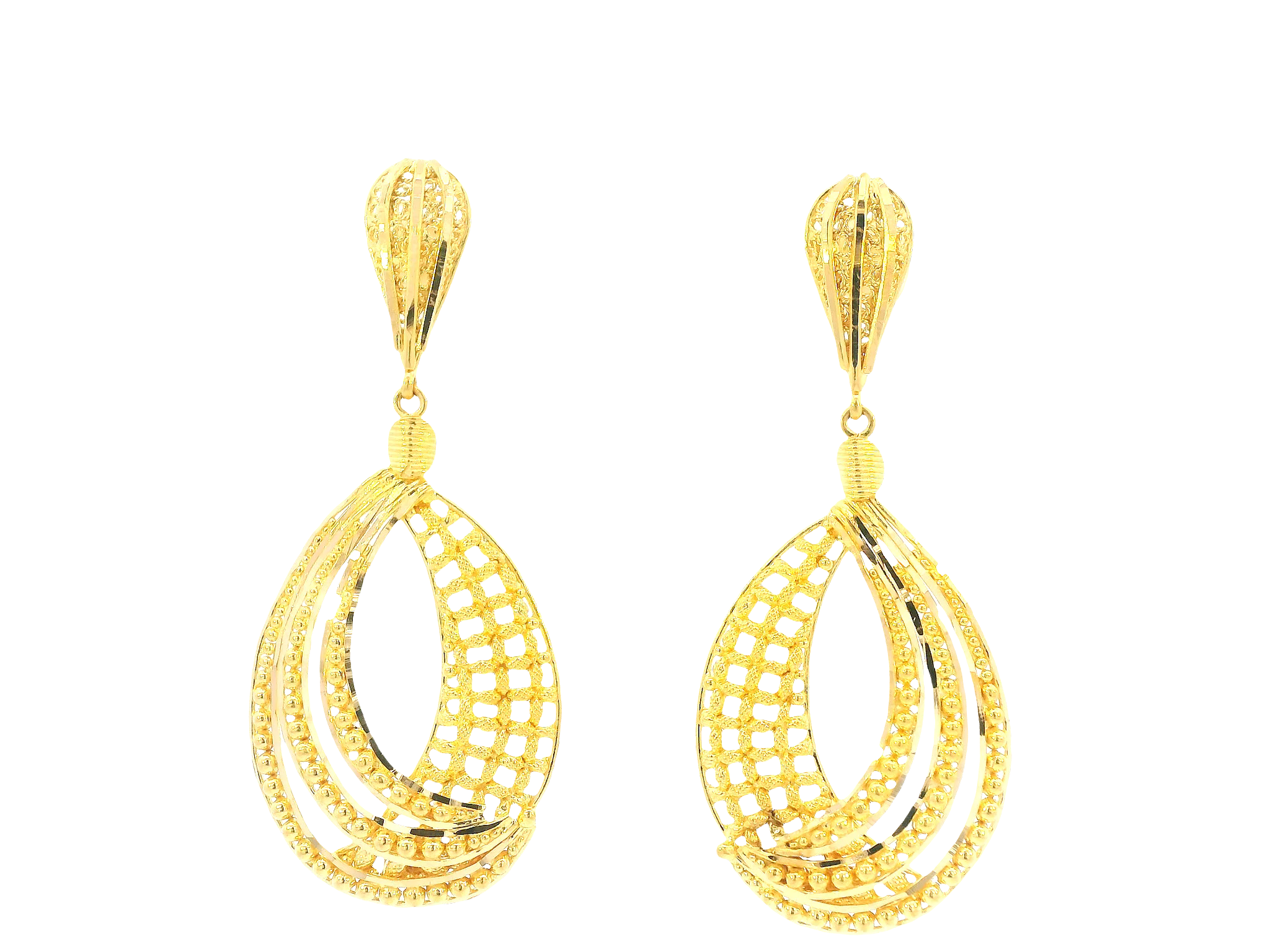 22K Yellow Gold Hanging Earrings with Screw Back