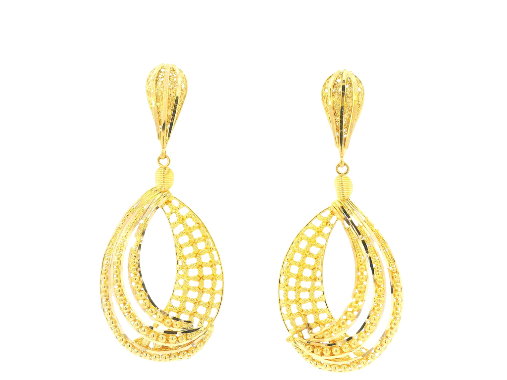 22K Yellow Gold Hanging Earrings with Screw Back