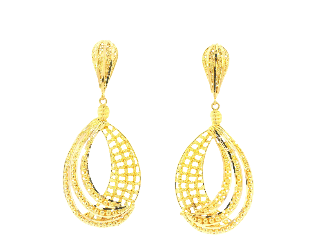 22K Yellow Gold Hanging Earrings with Screw Back