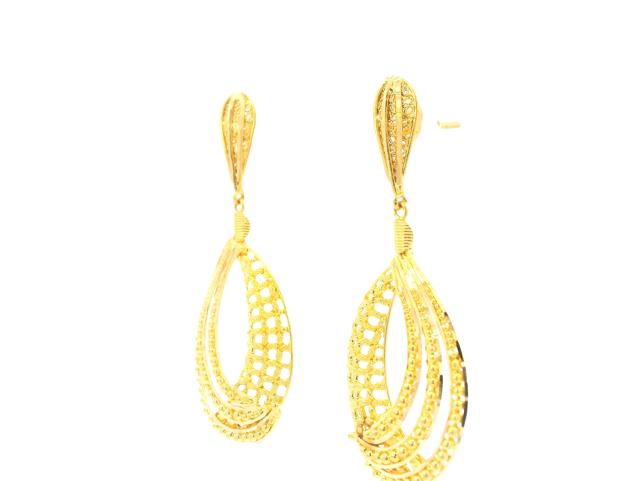 22K Yellow Gold Hanging Earrings with Screw Back