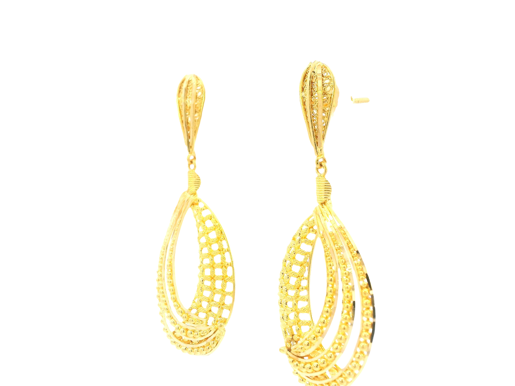 22K Yellow Gold Hanging Earrings with Screw Back