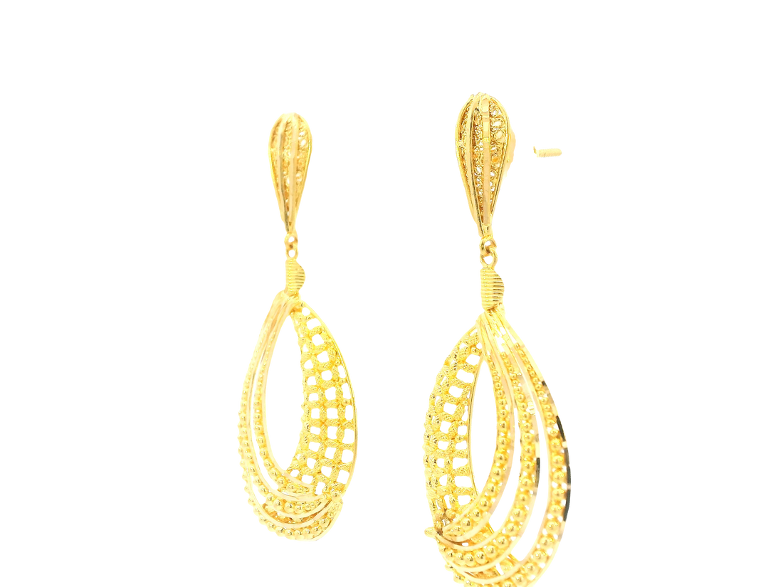 22K Yellow Gold Hanging Earrings with Screw Back