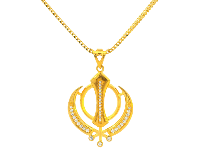 22K Yellow Gold Khanda Pendant with Cubic Zirconia