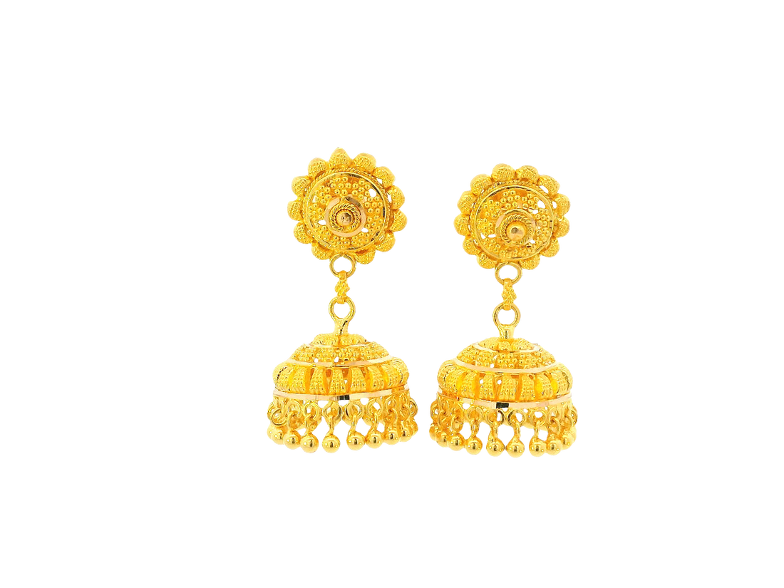 22K Yellow Gold Hanging Earrings – Screw Back