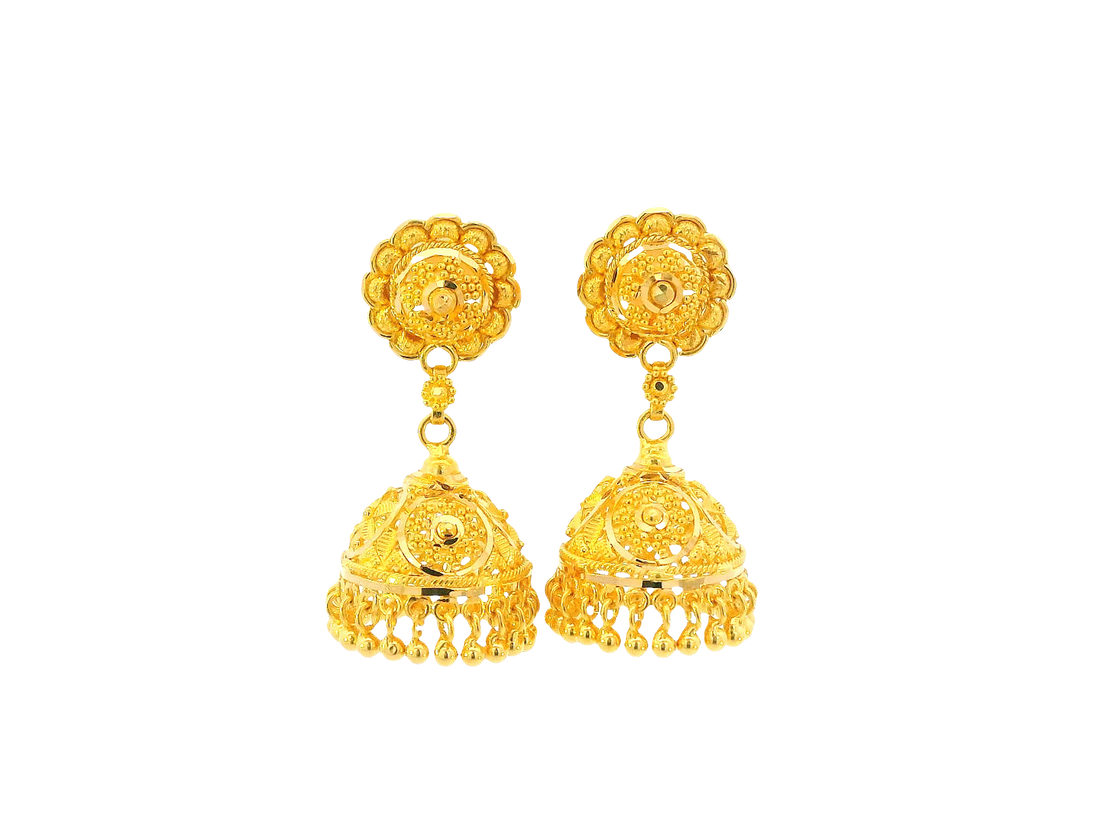 22K Yellow Gold Hanging Earrings – Screw Back