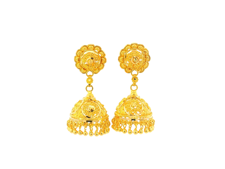 22K Yellow Gold Hanging Earrings – Screw Back