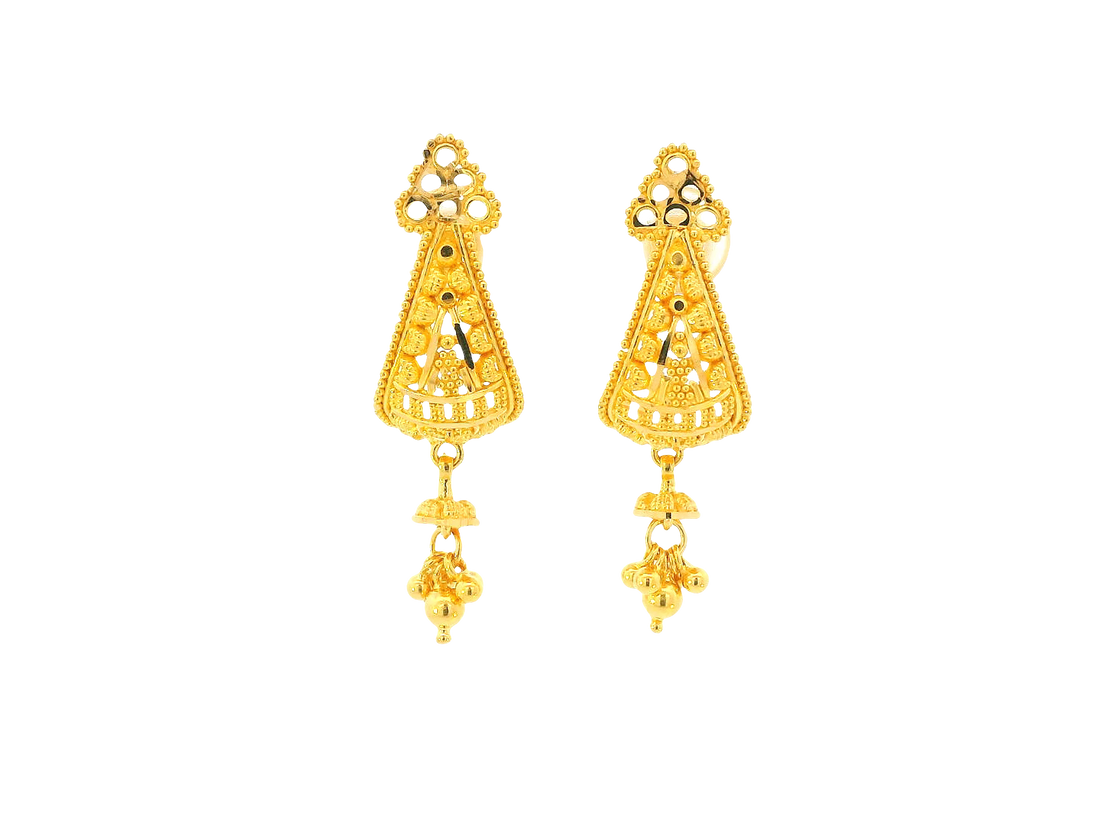 22K Yellow Gold Hanging Earrings – Screw Back