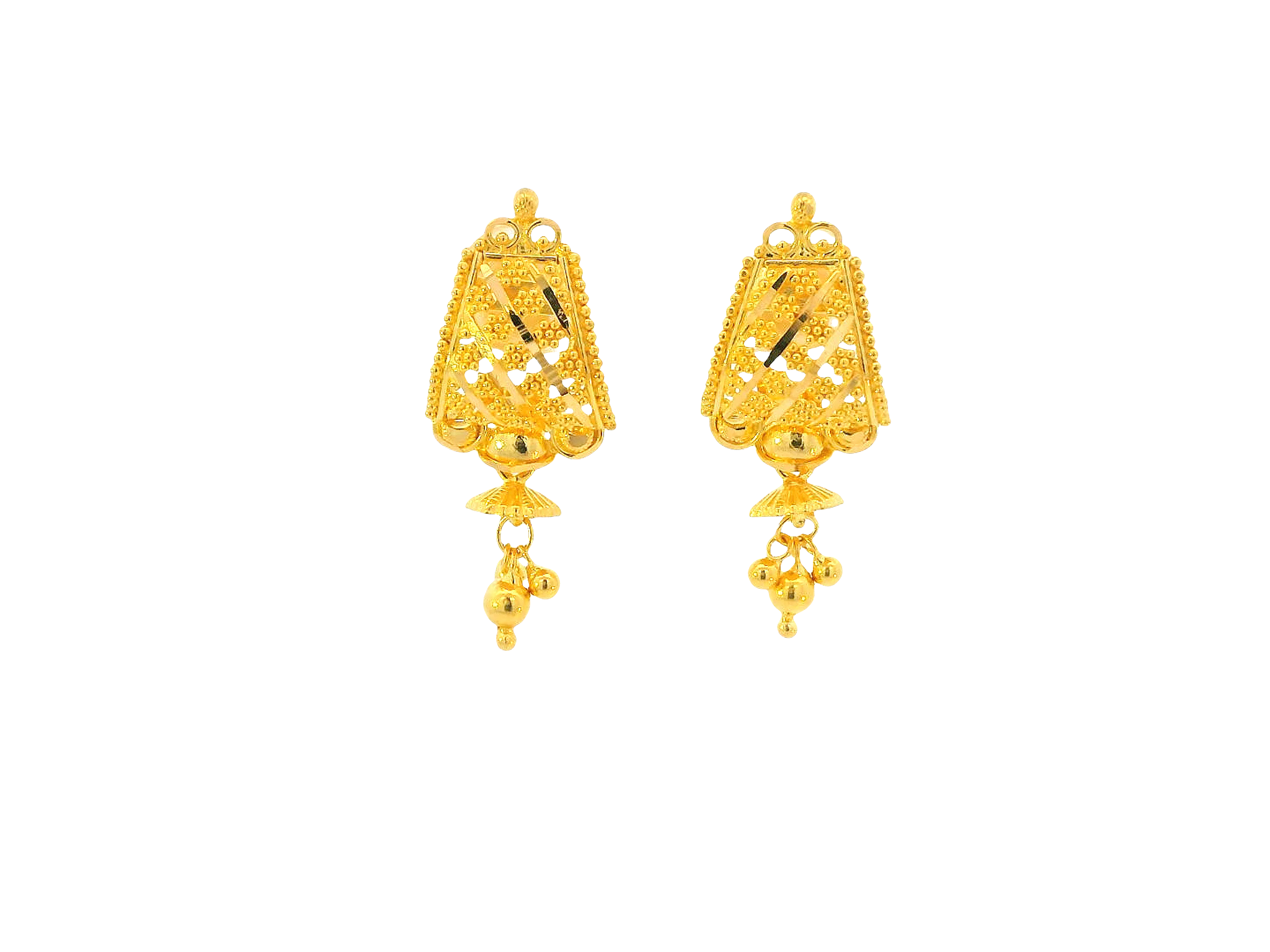 22K Yellow Gold Hanging Earrings – Screw Back