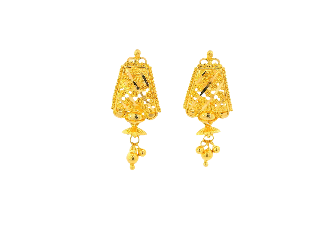 22K Yellow Gold Hanging Earrings – Screw Back