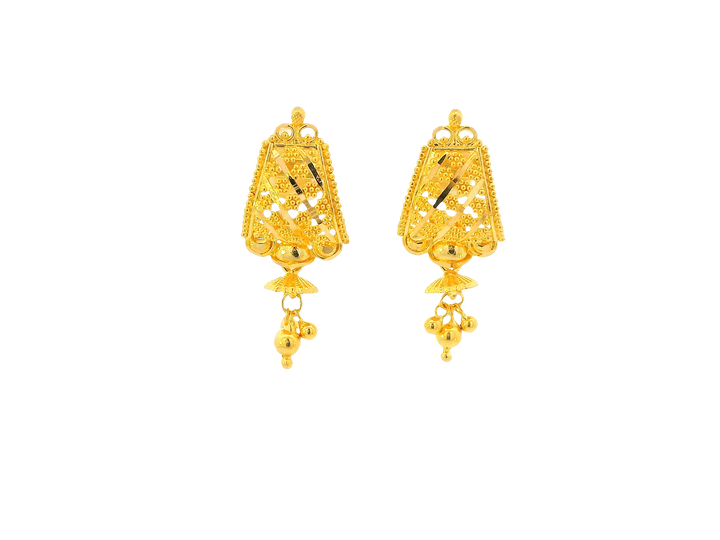 22K Yellow Gold Hanging Earrings – Screw Back