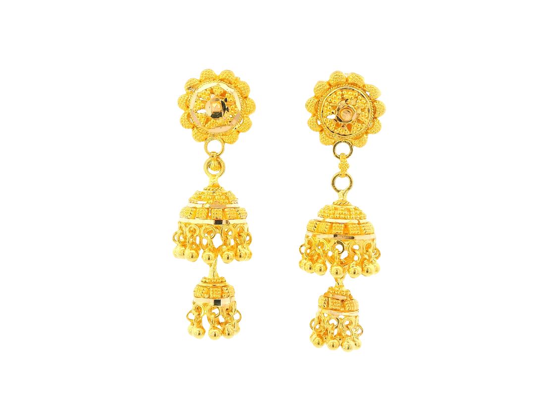 22K Yellow Gold Hanging Earrings – Screw Back