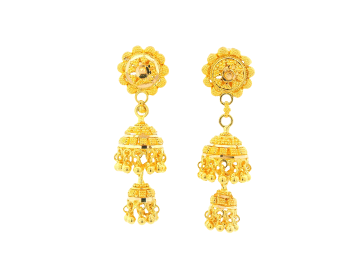 22K Yellow Gold Hanging Earrings – Screw Back