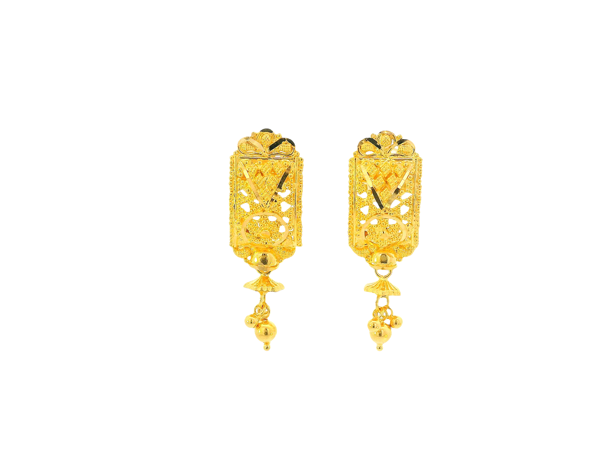 22K Yellow Gold Hanging Earrings – Screw Back