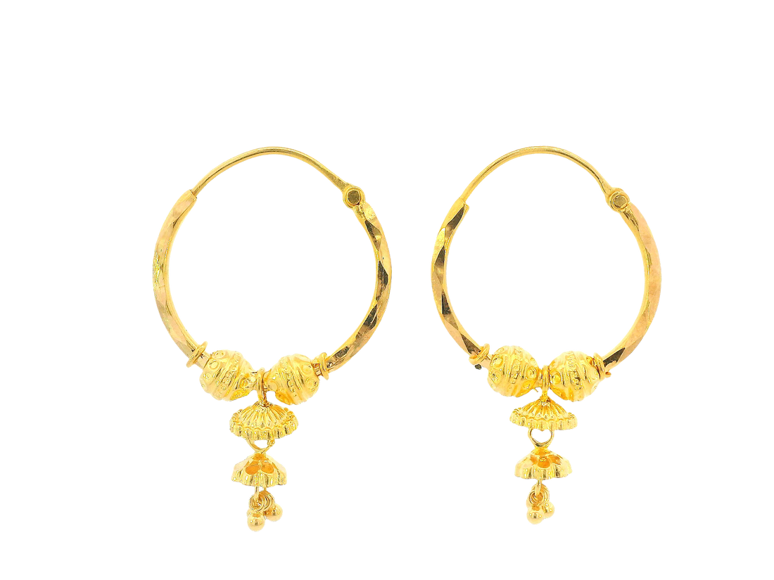 22K Yellow Gold Hoop Earrings Polished Finish