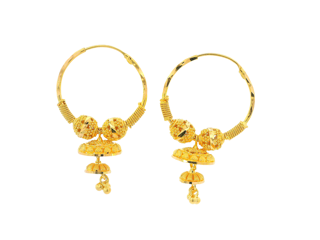 22K Yellow Gold Hoop Earrings Polished Finish