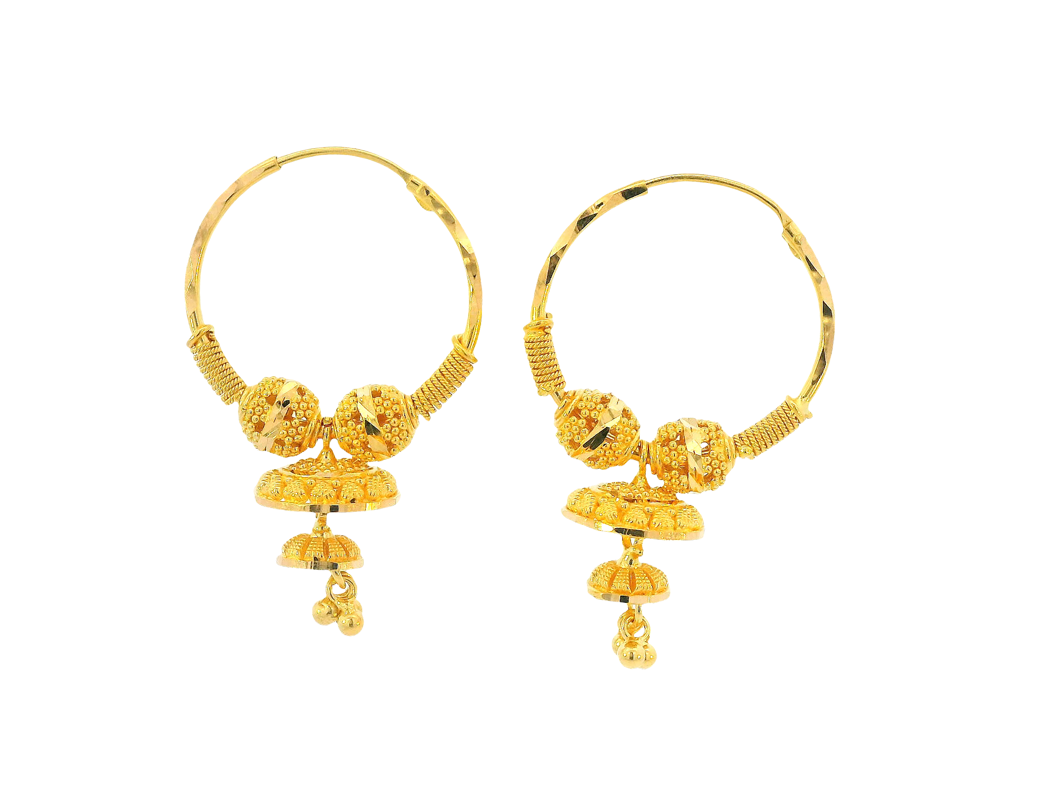 22K Yellow Gold Hoop Earrings Polished Finish