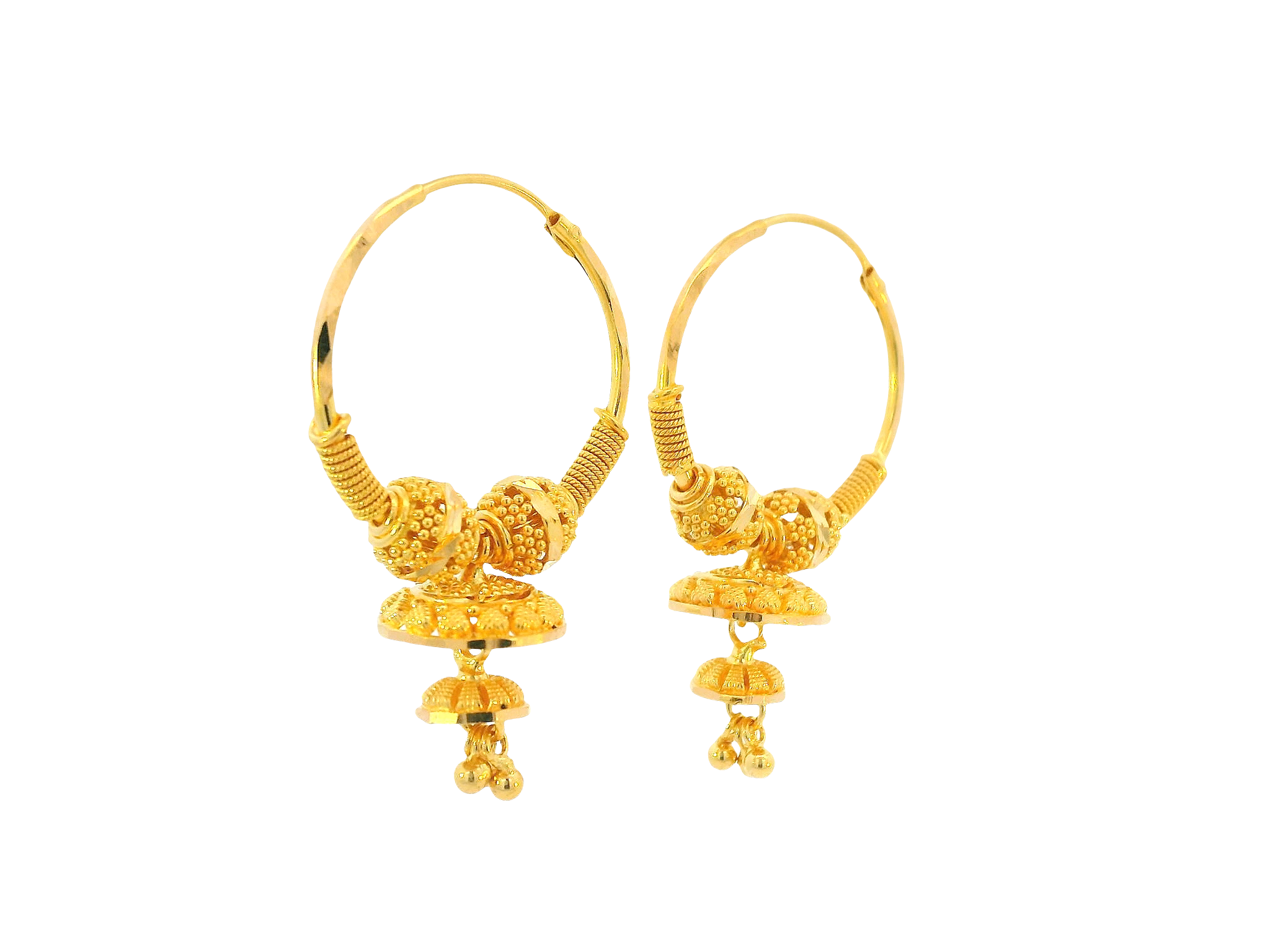 22K Yellow Gold Hoop Earrings Polished Finish