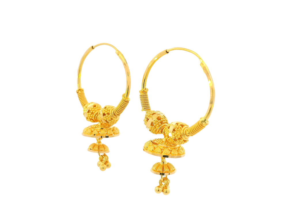22K Yellow Gold Hoop Earrings Polished Finish