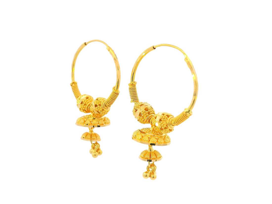 22K Yellow Gold Hoop Earrings Polished Finish