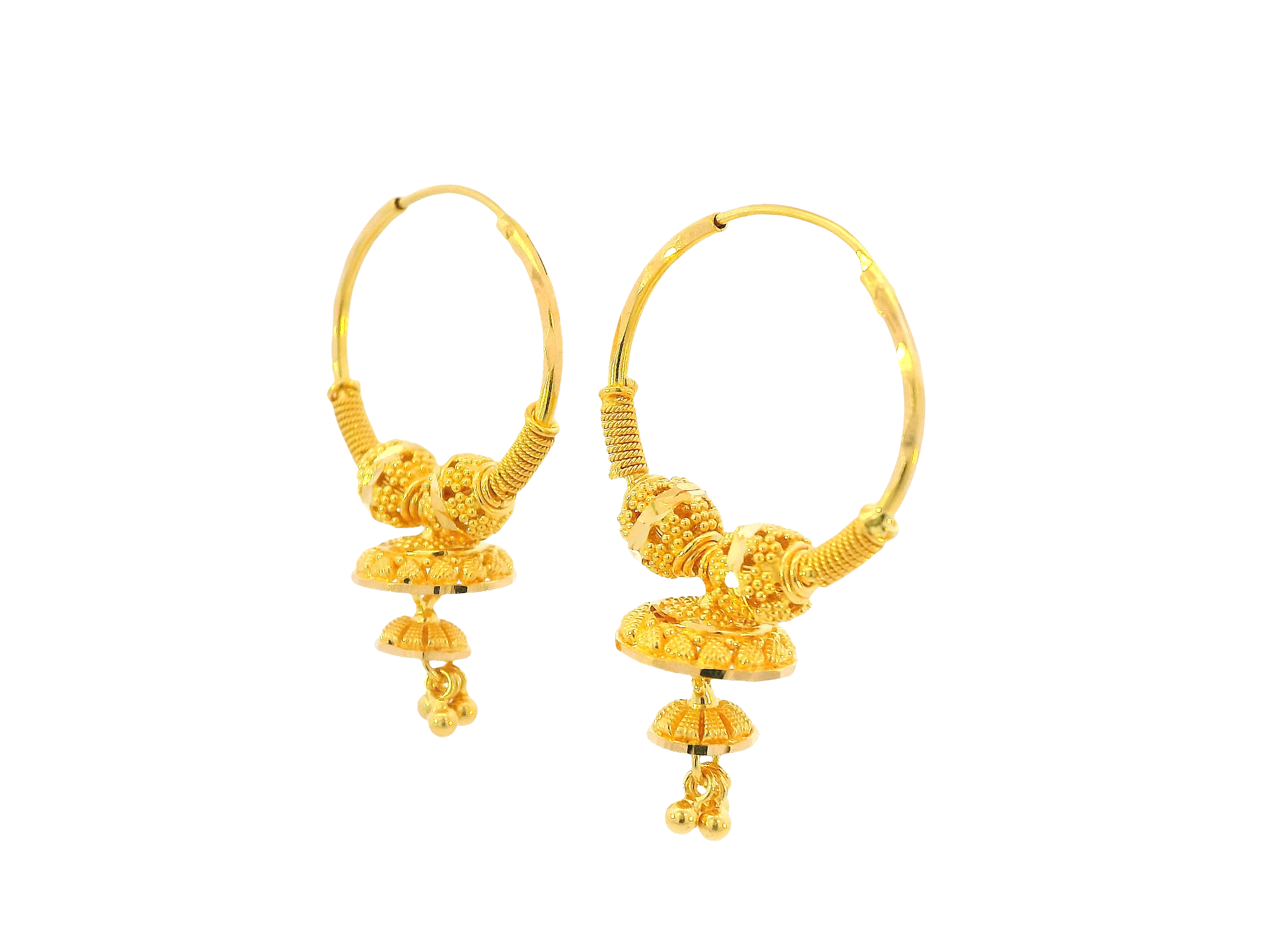 22K Yellow Gold Hoop Earrings Polished Finish