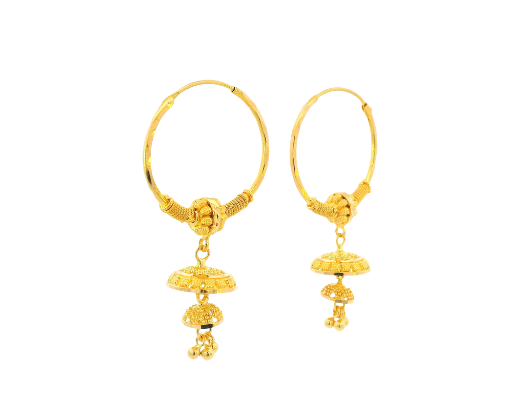 22K Yellow Gold Hoop Earrings Polished Finish