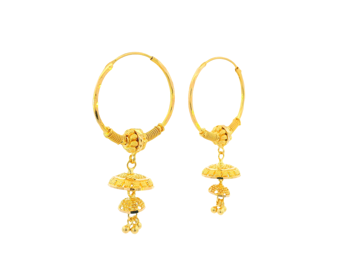 22K Yellow Gold Hoop Earrings Polished Finish