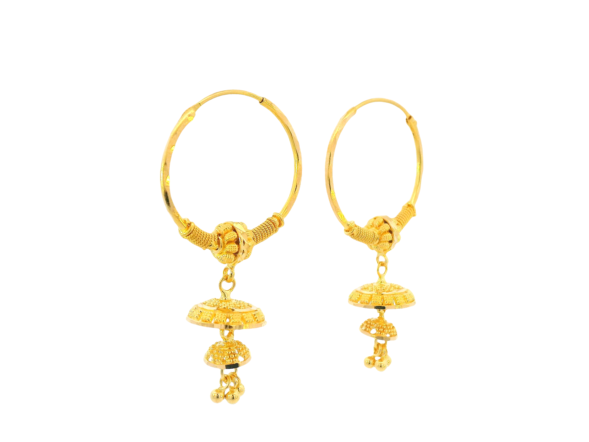 22K Yellow Gold Hoop Earrings Polished Finish