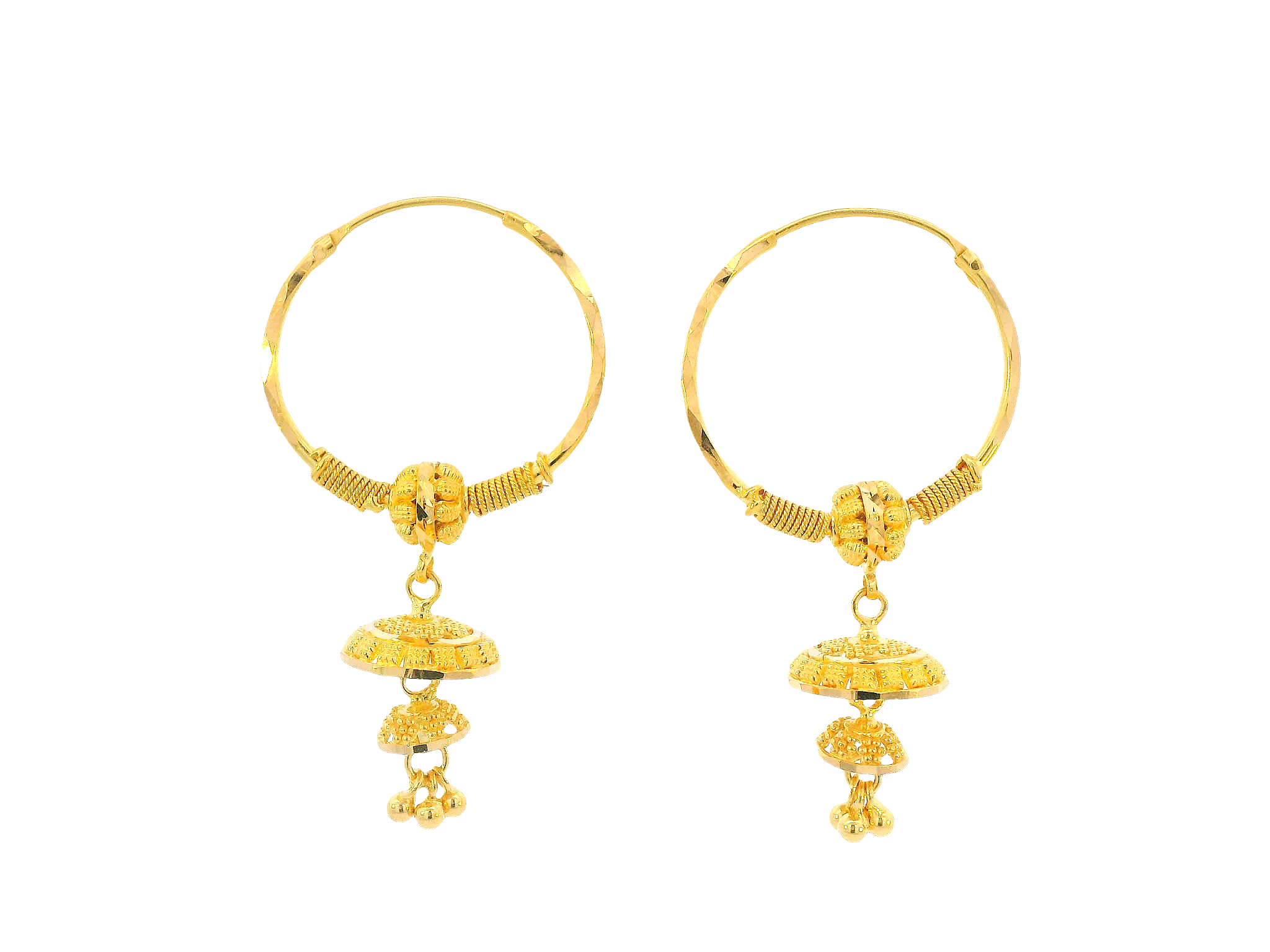 22K Yellow Gold Hoop Earrings Polished Finish