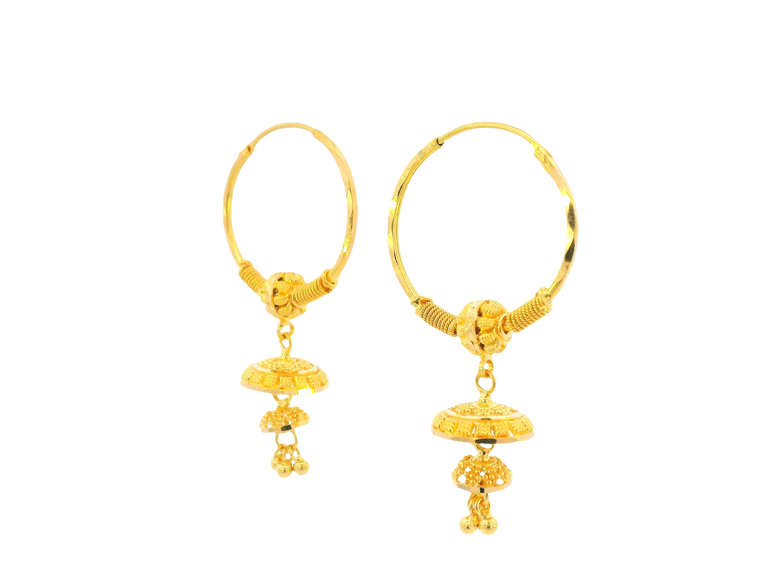 22K Yellow Gold Hoop Earrings Polished Finish
