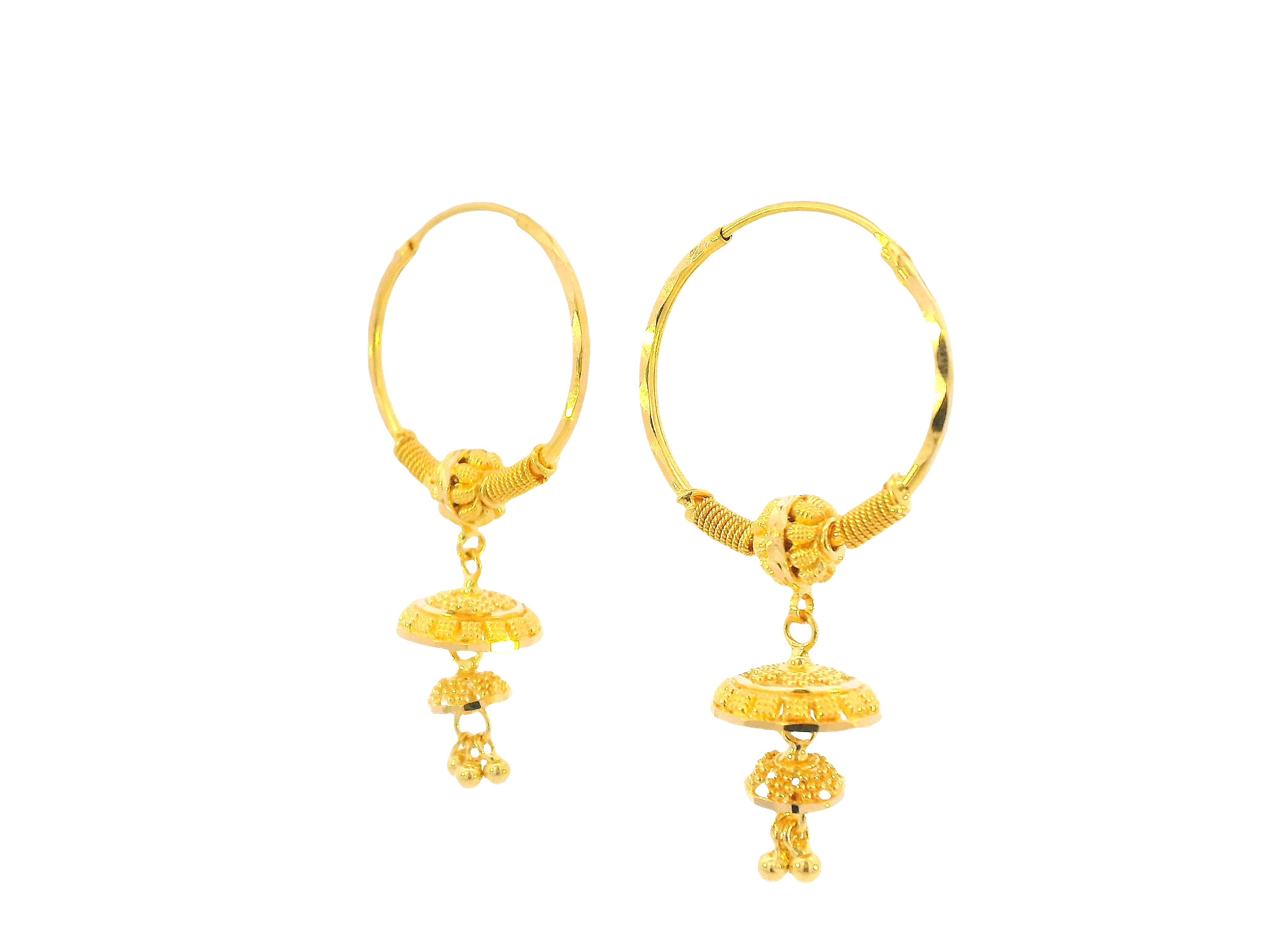 22K Yellow Gold Hoop Earrings Polished Finish