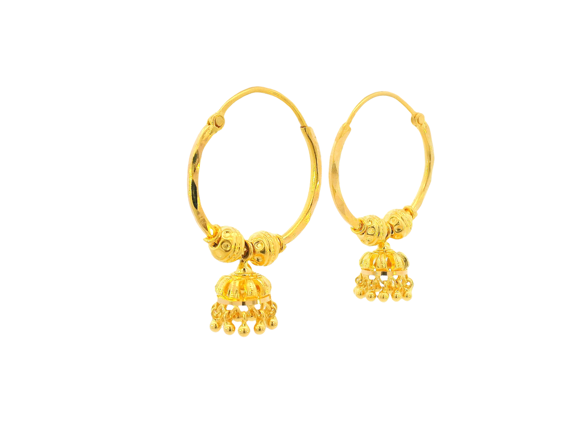 22K Yellow Gold Hoop Earrings  Polished Finish
