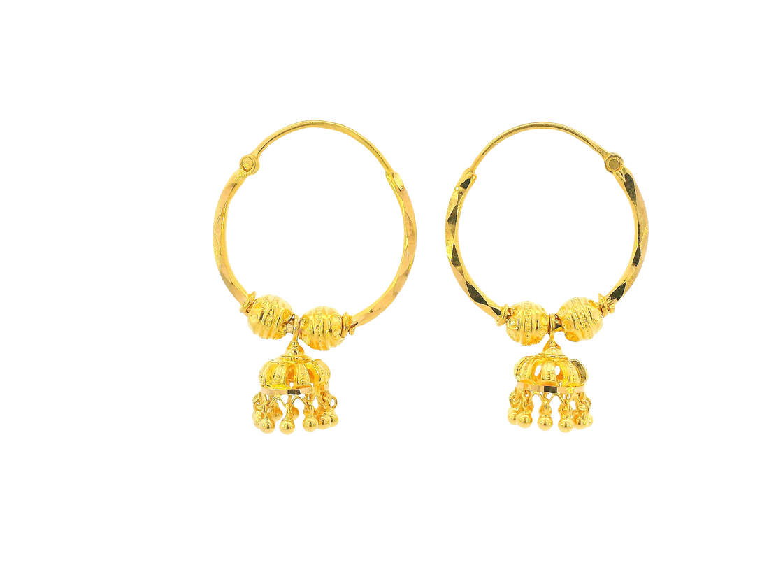 22K Yellow Gold Hoop Earrings  Polished Finish